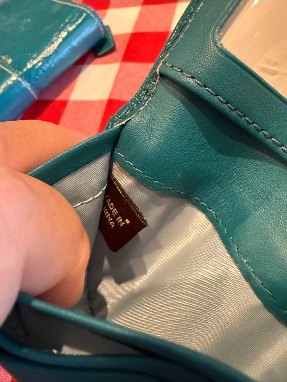Coach Teal Patent Leather Wristlet and Matching Card Holder